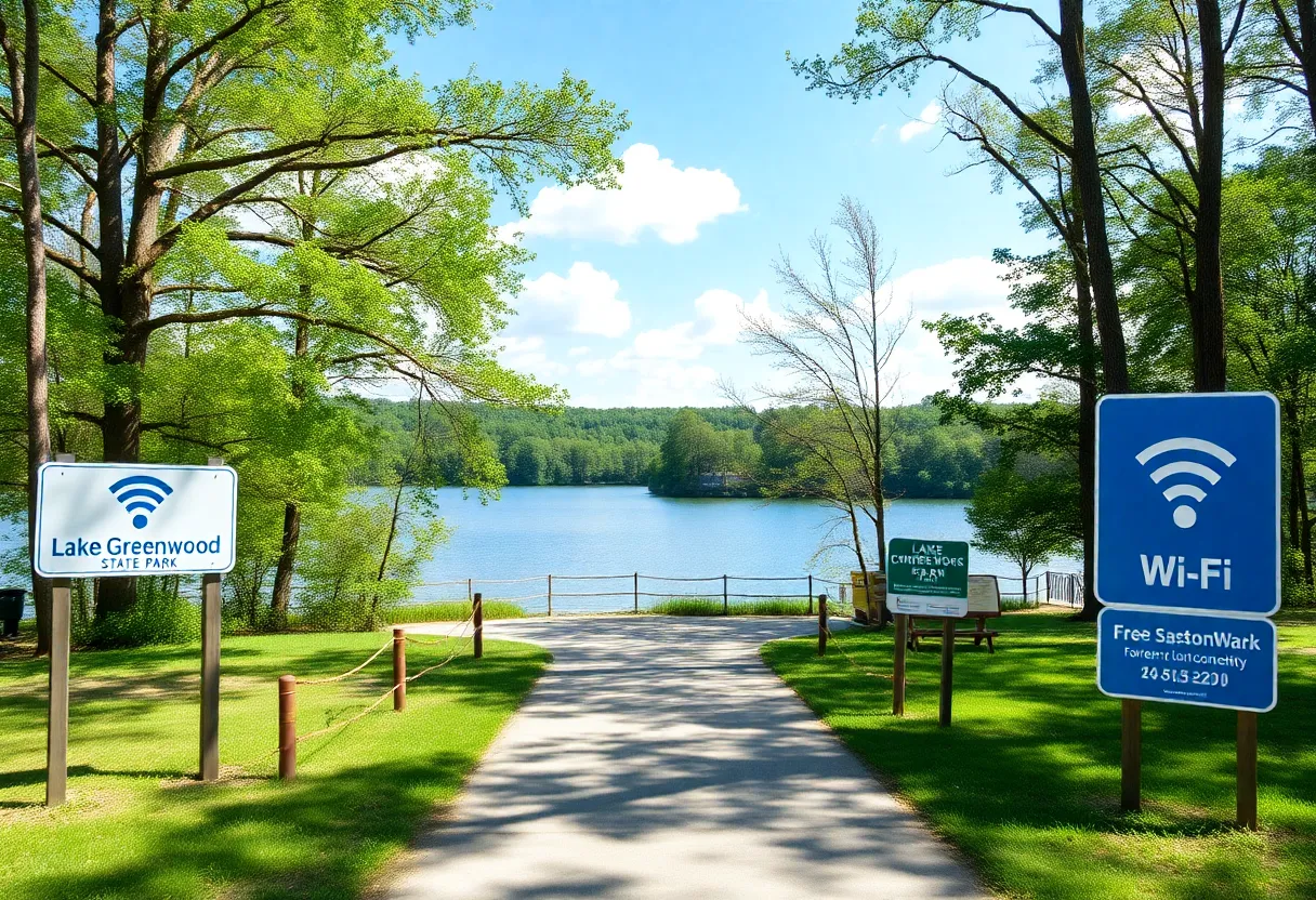 View of Lake Greenwood State Park with Wi-Fi signs