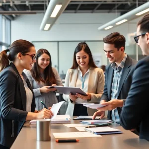 Students participating in a mentoring program at Eaton Corporation