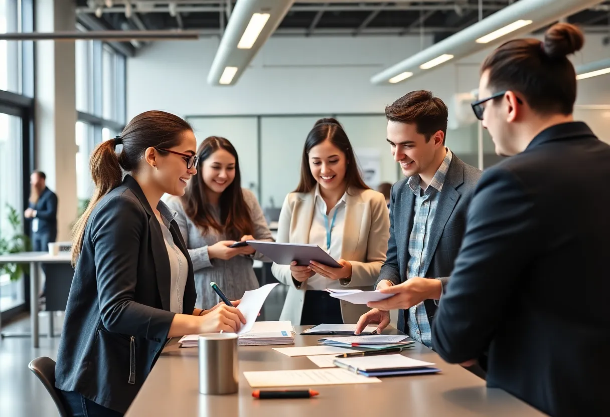 Students participating in a mentoring program at Eaton Corporation
