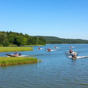 Collegiate bass fishing tournament at Cherokee Lake