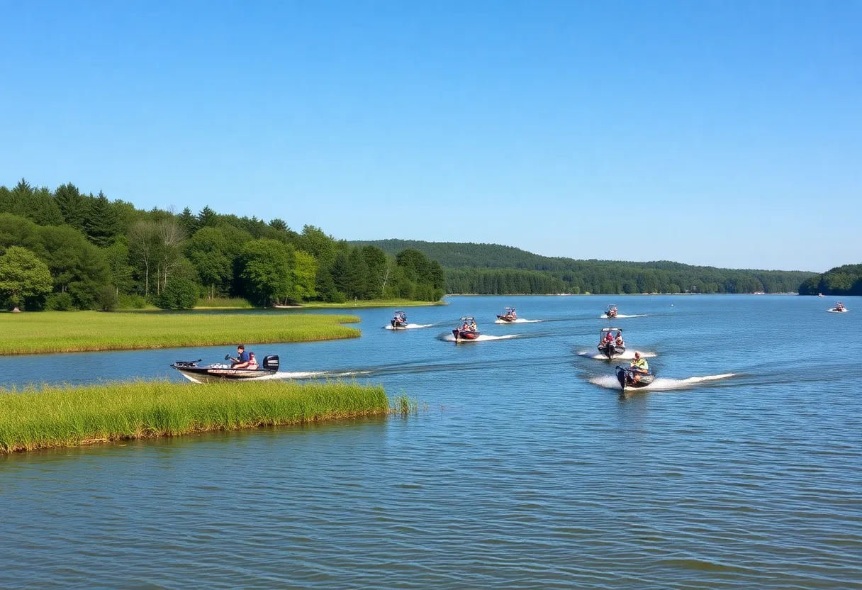 Collegiate bass fishing tournament at Cherokee Lake