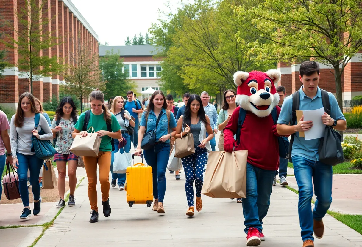 Students and families at Lander University during move-in day