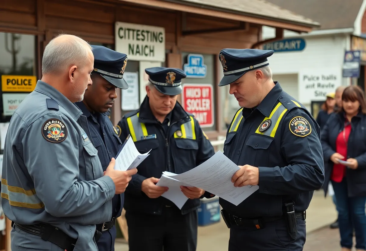 Scene depicting a police investigation in a small town