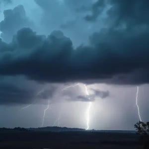 Dark storm clouds with lightning in Greenwood and Laurens Counties