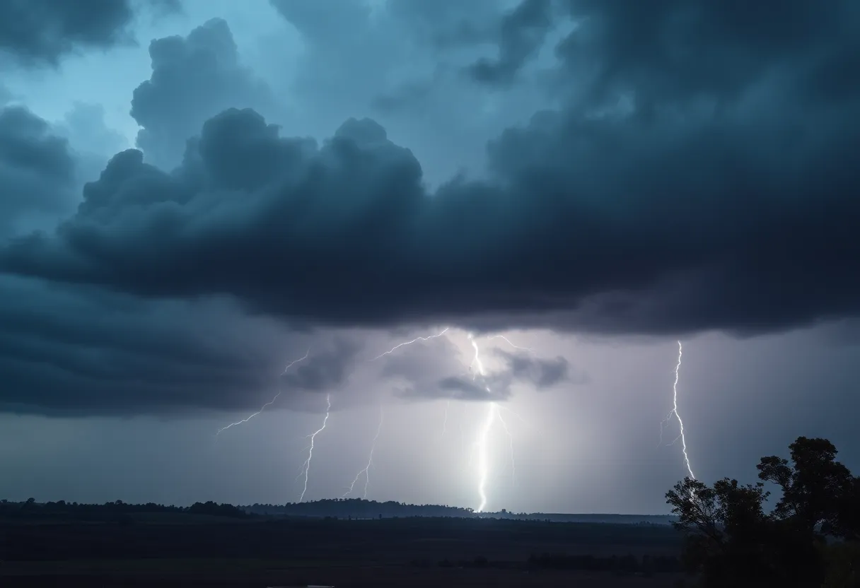 Dark storm clouds with lightning in Greenwood and Laurens Counties