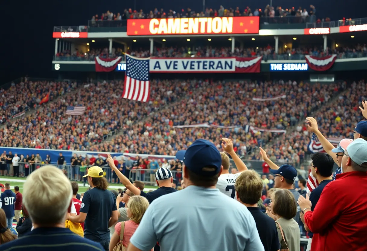Crowd at Clemson University football game honoring Vietnam War Veteran Joe Boyd Meaders