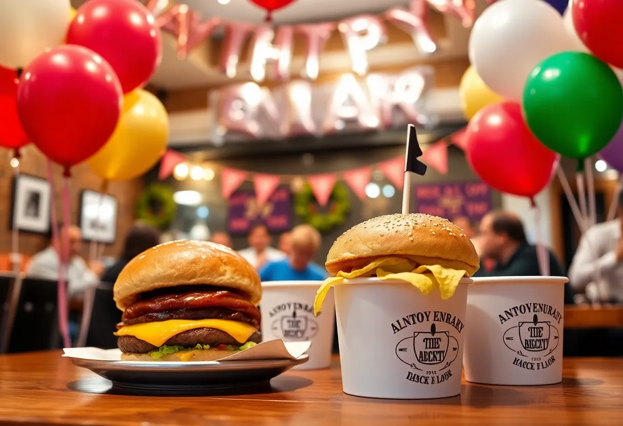 Whataburger 75th anniversary event with decorations and food