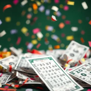 Celebration of lottery winnings with festive elements