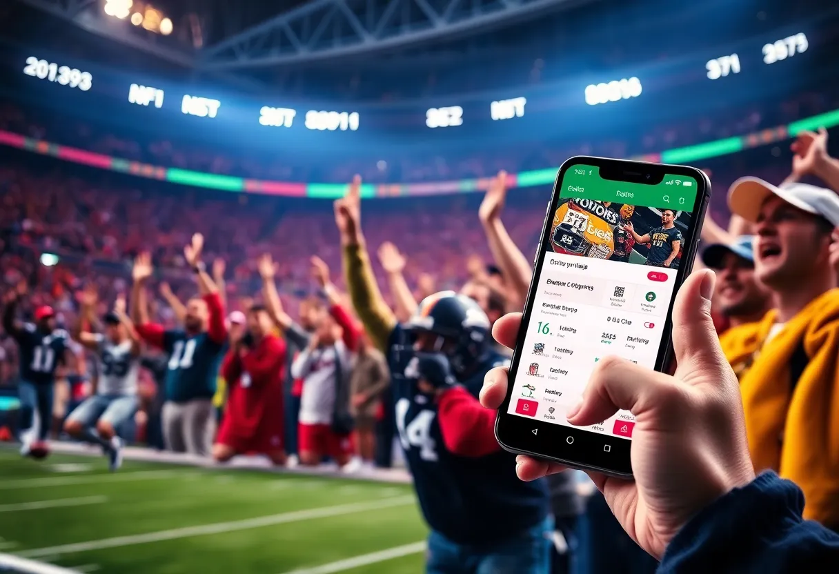 Fans celebrating during NFL game while using Bet365 app