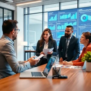 Professionals analyzing data for digital marketing strategies