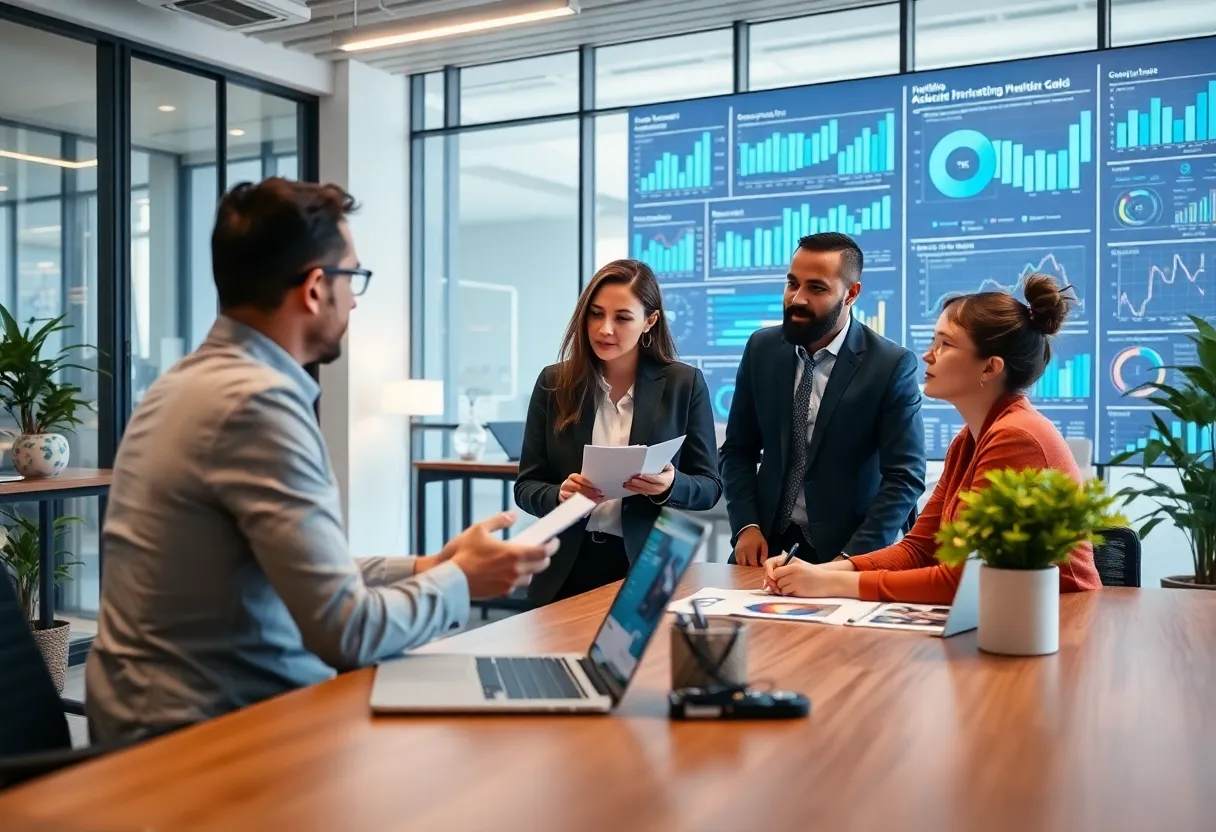 Professionals analyzing data for digital marketing strategies