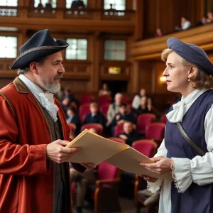 Actors depicting Thomas Jefferson and John Adams during a live debate