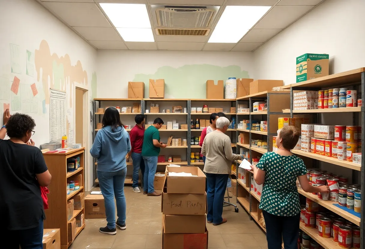 Volunteers working on renovations in a food pantry
