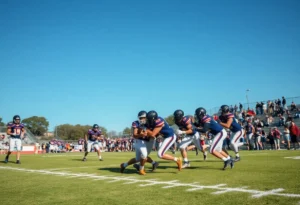 Football players from Greenwood Christian Hawks in action against Whitmire Wolverines.