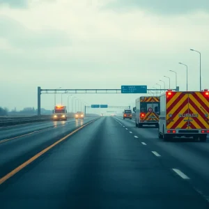 An empty highway with emergency vehicles highlighting road safety concerns in Greenwood County