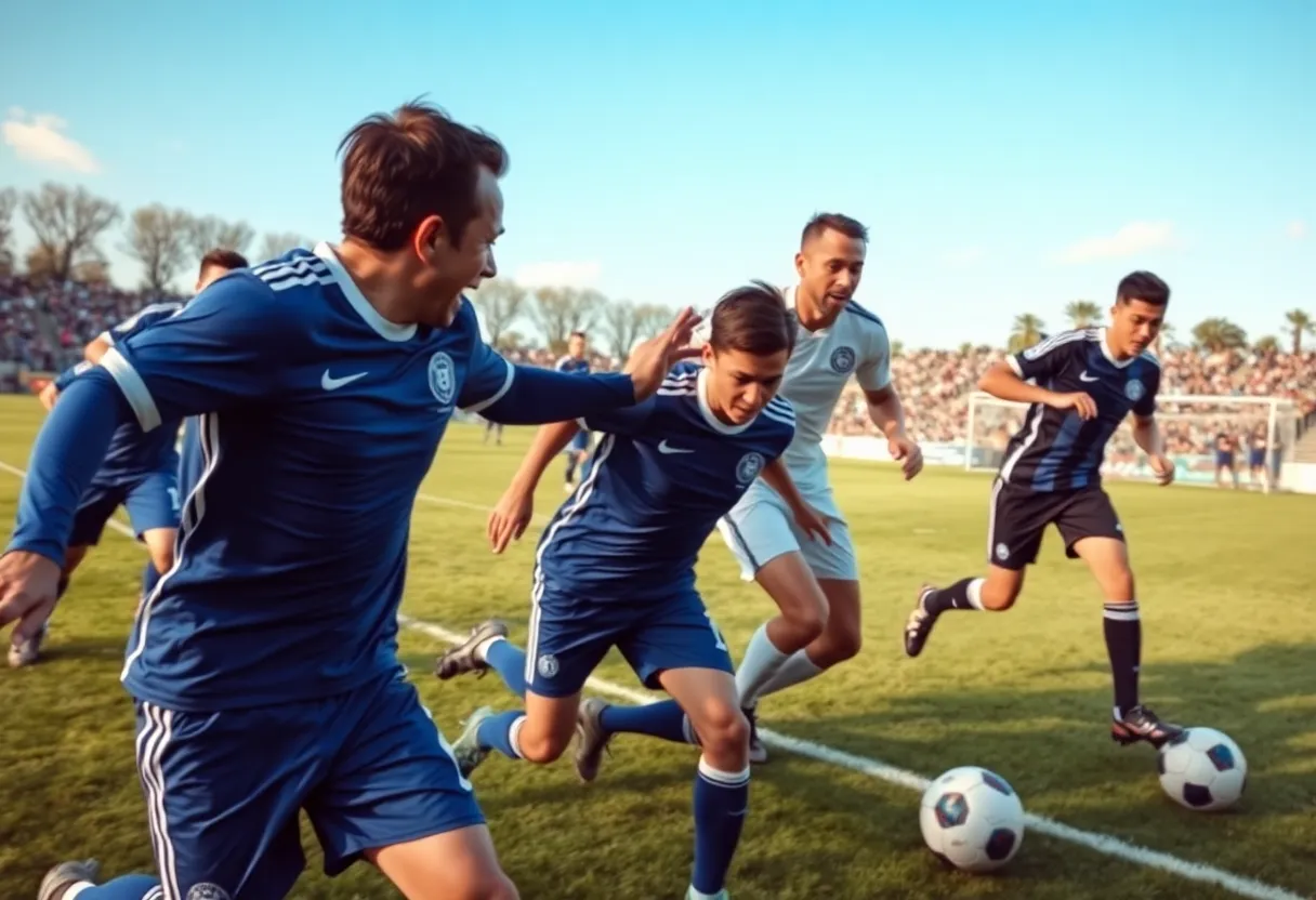 Greenwood Eagles soccer team in action during a match against Chapman Panthers.