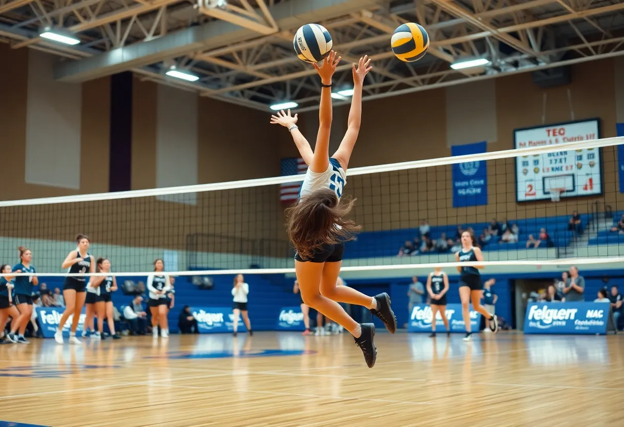 Greenwood Eagles volleyball team in action during a match.