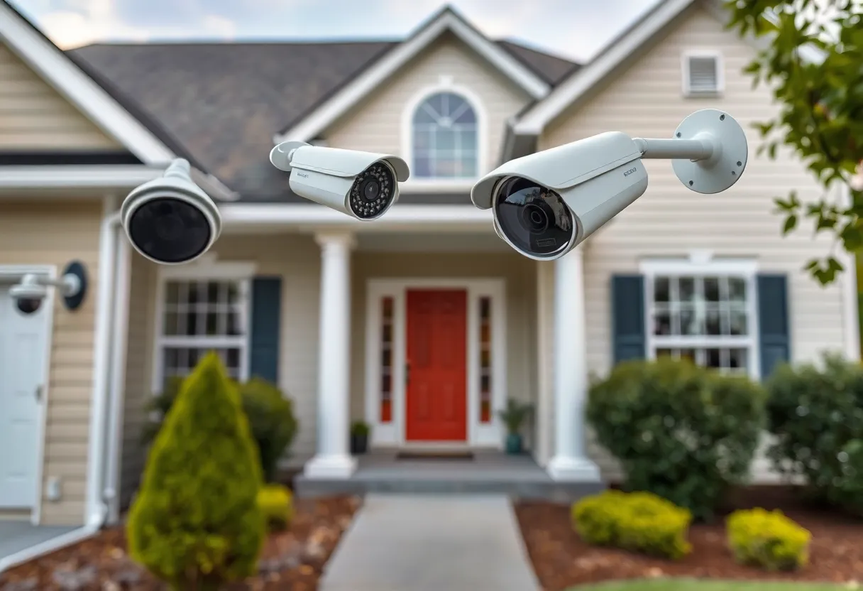A residential property equipped with security cameras in Greenwood, SC.