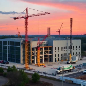 Construction site of a new industrial facility in Greenwood County