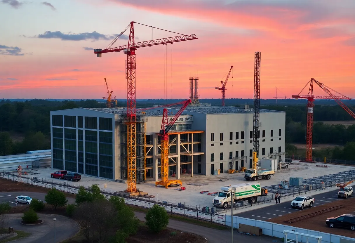 Construction site of a new industrial facility in Greenwood County