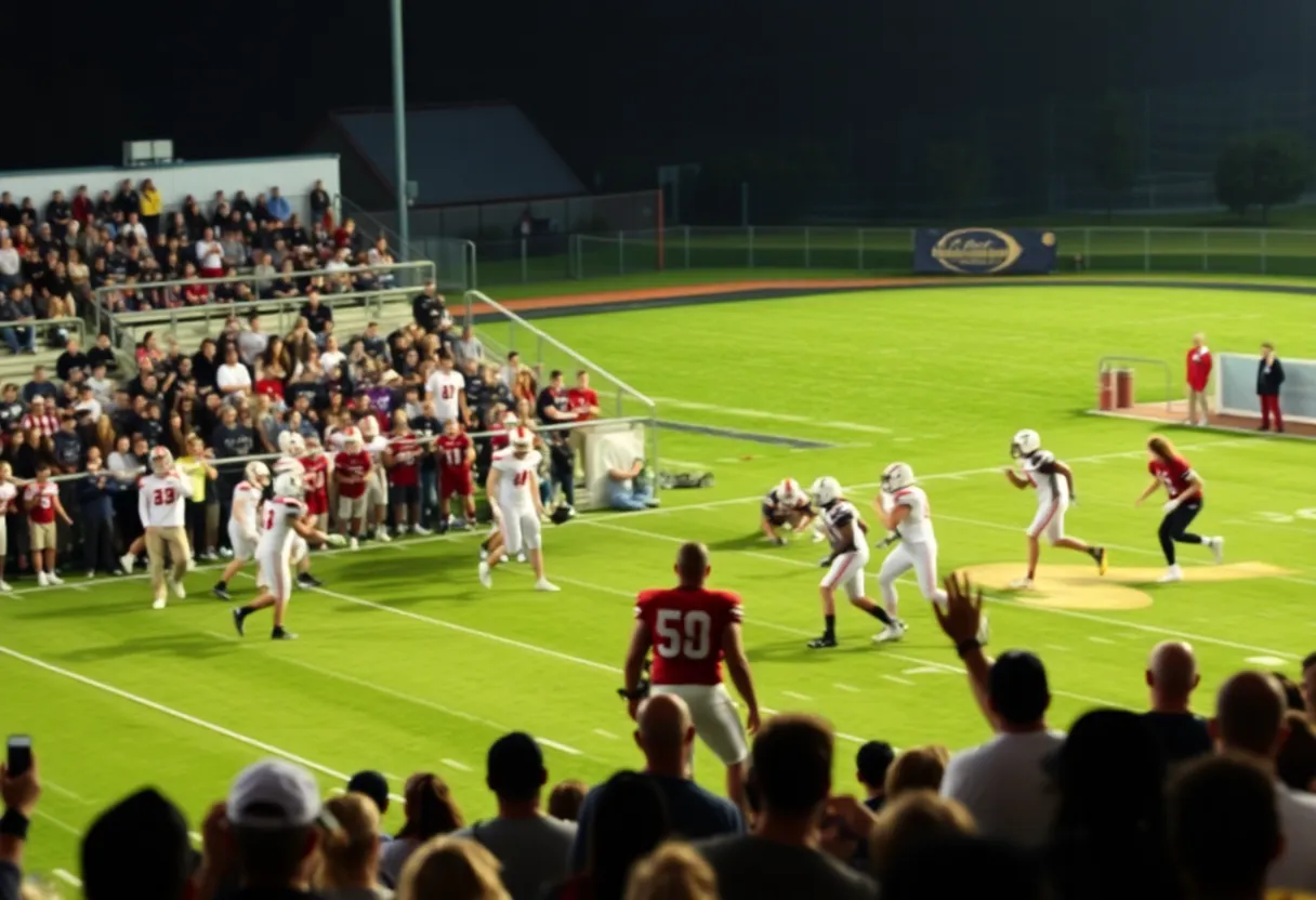 Football players battling on the field during the Greenwood vs Dorman game