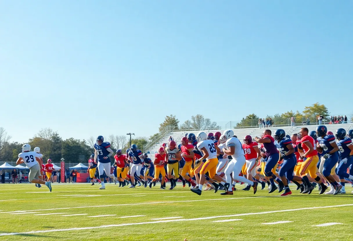 High school football players competing during a game
