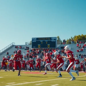 Players in action during a high school football match