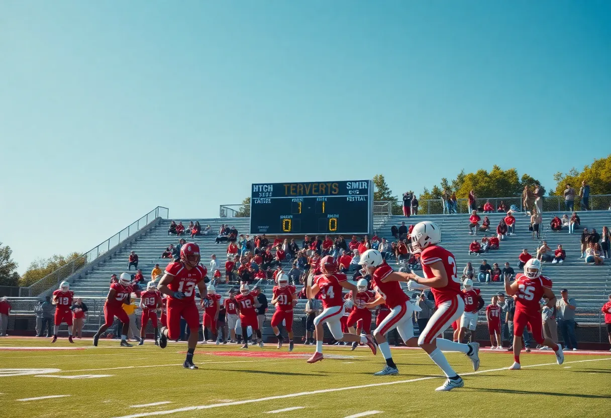 Players in action during a high school football match
