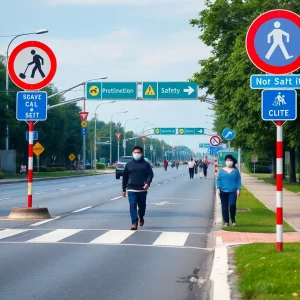 Illustration depicting a safe pedestrian crossing area with signs