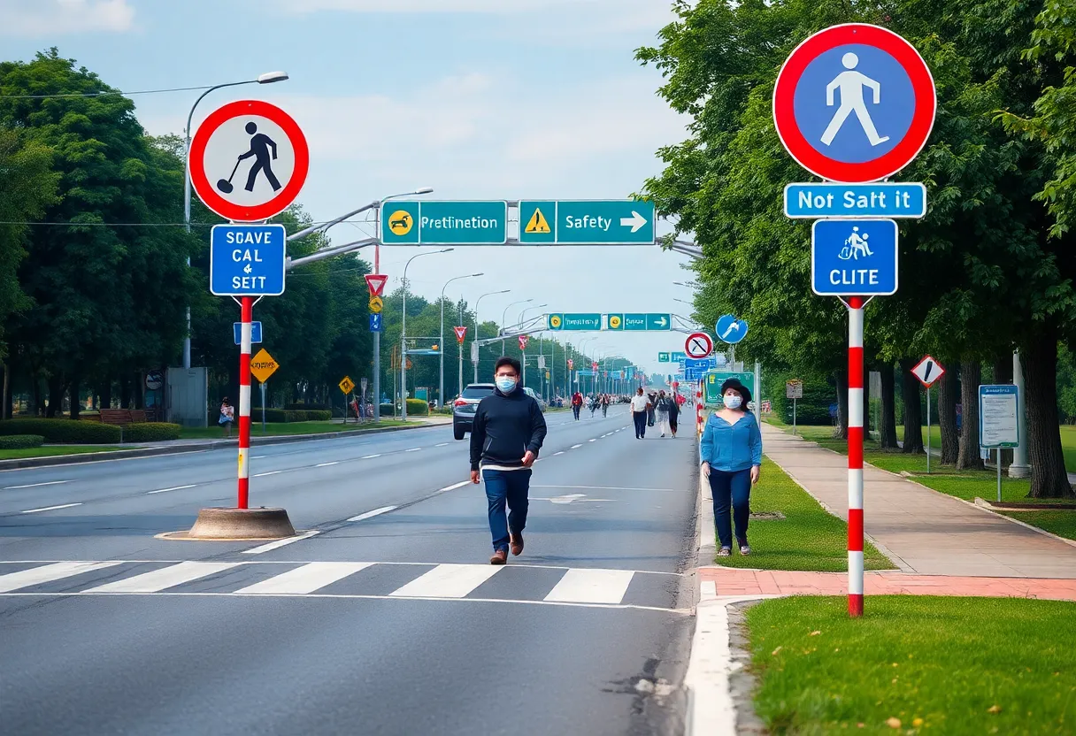 Illustration depicting a safe pedestrian crossing area with signs