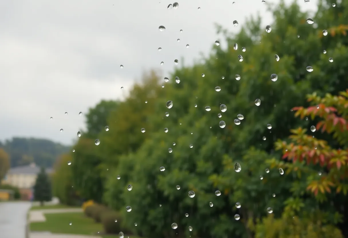 A rainy day in Greenwood, South Carolina with overcast skies