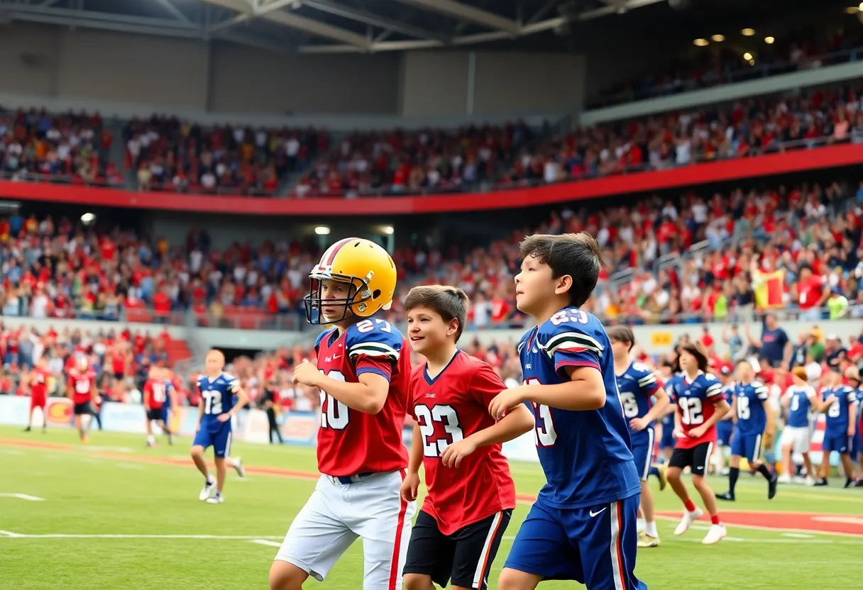 Young football players competing during the Shrine Bowl of the Carolinas