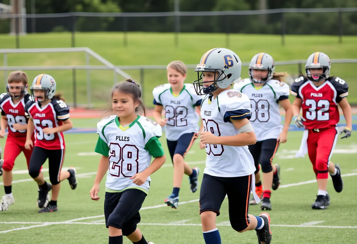 Young athletes participating in a football game at the Shrine Bowl