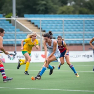 Slippery Rock field hockey team in action during a match