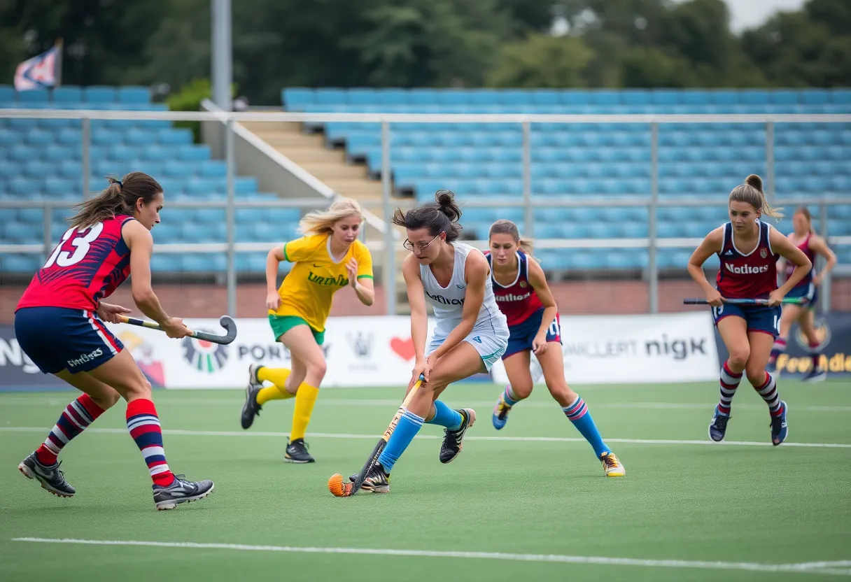Slippery Rock field hockey team in action during a match