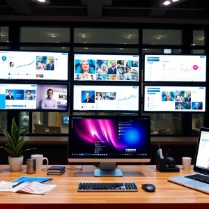 Workspace monitoring social media trends for marketing strategies