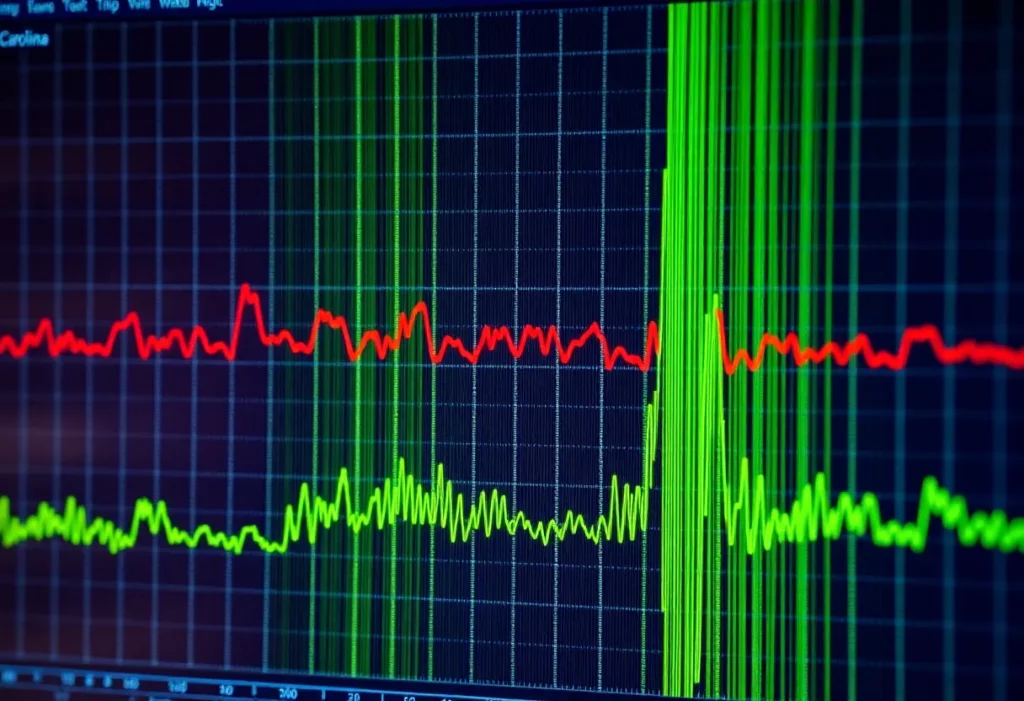 Seismograph depicting earthquake activity in South Carolina