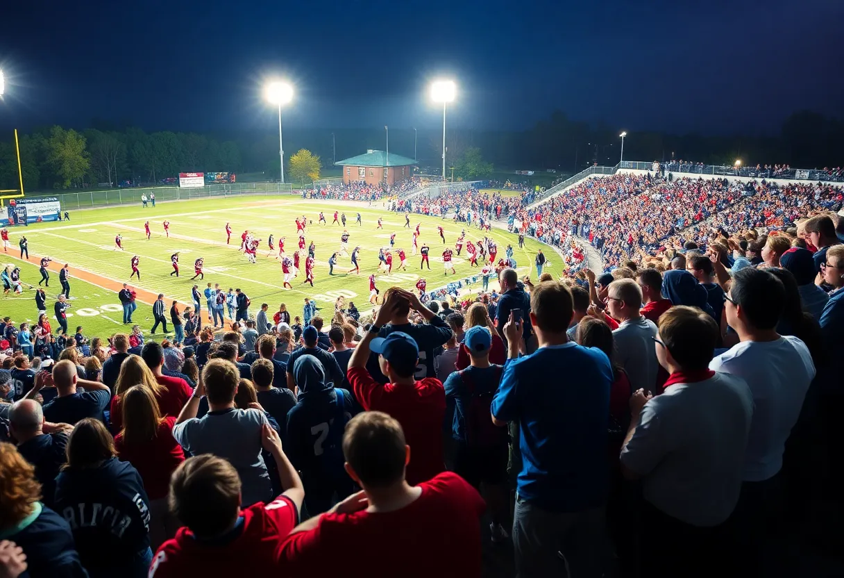 High school football players in action during a game in South Carolina