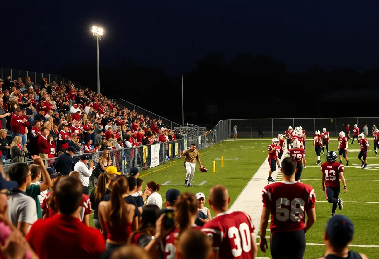 High school football game in South Carolina with fans and players
