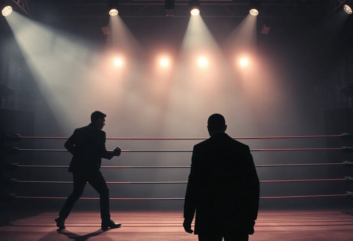 Illustration of a suspenseful boxing match scene from Snake Eyes