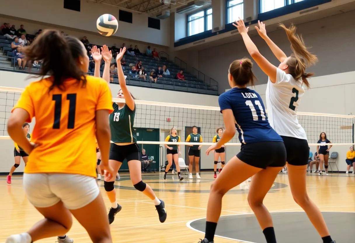 WSSU volleyball players competing on the court during a match