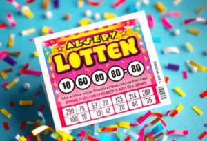 Colorful lottery ticket symbolizing excitement and winning