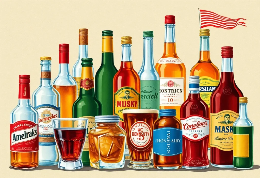 Collage of iconic American alcoholic beverages
