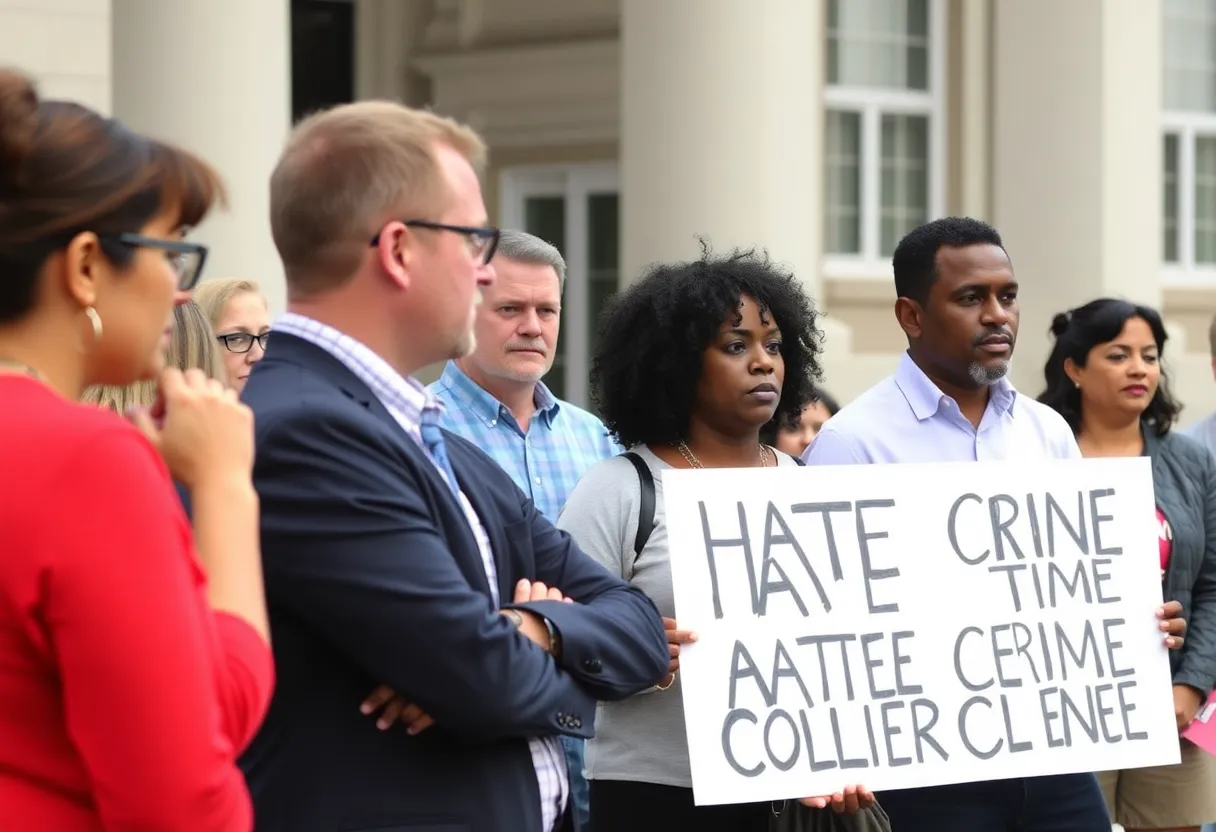 Community gathering discussing hate crime laws
