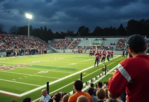 Football players from Easley and Greenwood preparing for a game