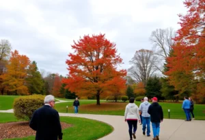 People enjoying a fall morning in Greenwood SC park