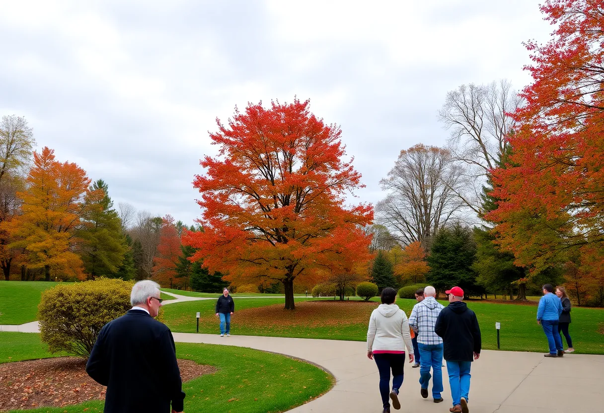 People enjoying a fall morning in Greenwood SC park