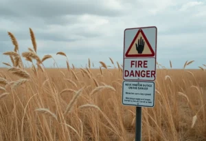 Warning sign for fire danger in dry grasslands