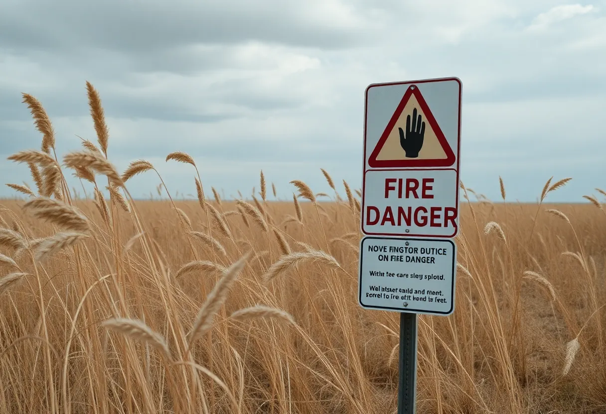 Warning sign for fire danger in dry grasslands