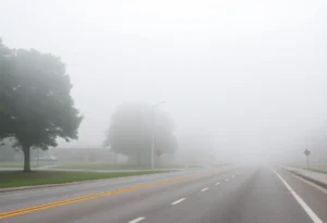 Dense fog on a road in Greenville-Spartanburg area